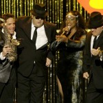 Dave Koz and Angie Stone perform with Dan Aykroyd and Jim Belushi as The Blues Brothers during the 2008 MusiCares Person of the Year dinner and concert in Los Angeles