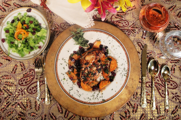 Turkey Ginger Thighs, Sauté Pumpkin & Watercress Salad